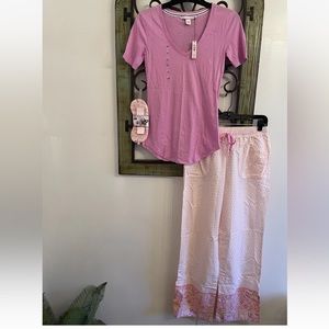 NWT Victorias Secret 3 pc Mayfair TeeJama PJ Set Orchid Pink Lavender Mask- XS